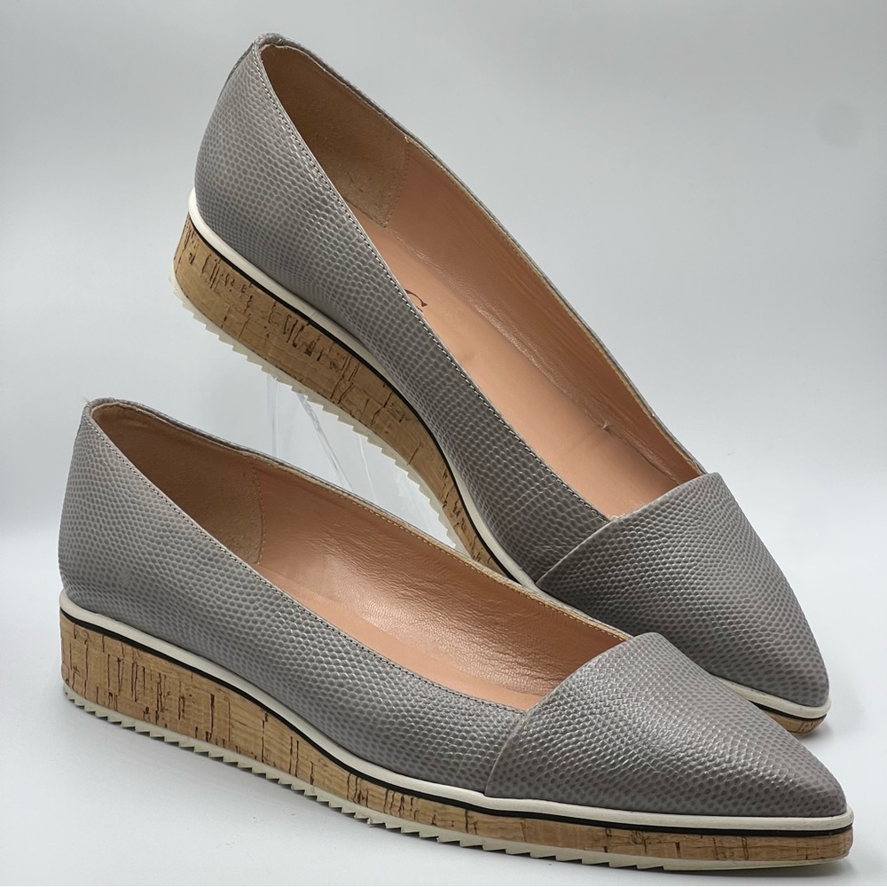 Vivi G Italy Gray Pebble Cork Wedge Shoes point toe loafers